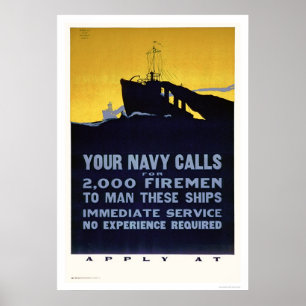 Póster Sus llamadas de la marina de guerra - bomberos