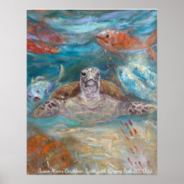 Póster Susan Mains Turtle with Singing Fish Caribbean