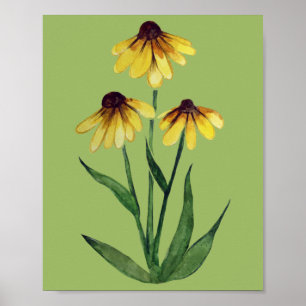 Póster Susan Watercolor Black Eyed Daisy Art adorables ma