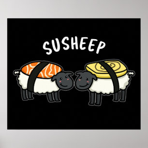 Póster Susheep Funny Sushi Pun Dark BG