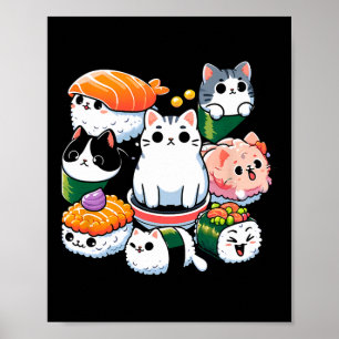 Póster Sushi Anime Cat Sushi Lover Regalo