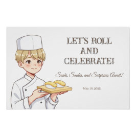 Póster Sushi Birthday Party Invitation with Cute Anime