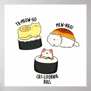 Póster Sushi Cats divertidos Sushi Pun