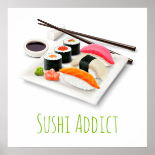 Póster Sushi delicioso japonés