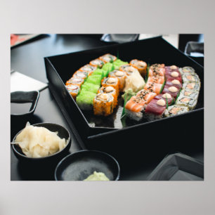 Póster Sushi japonés caja bento comida asiática