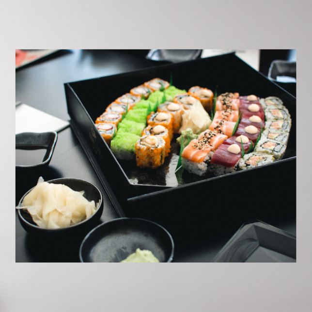 Póster Sushi japonés caja bento comida asiática (Frente)