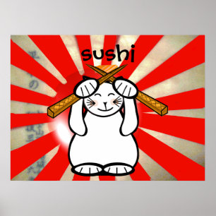 Póster Sushi Maneki Neko