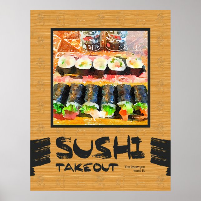 Póster Sushi Sacado, sabes que quieres comida japonesa (Frente)