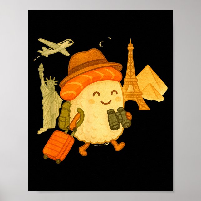 Póster Sushi Salmon Roll Loves To Travel  (Frente)