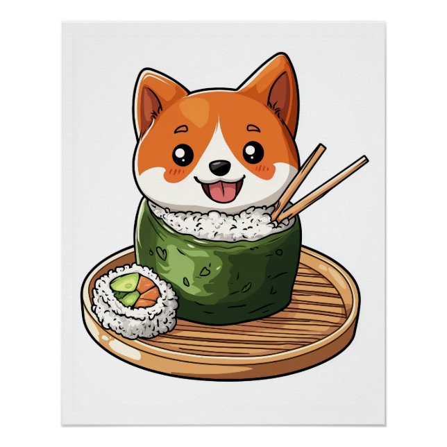 Póster Sushi Shiba � Perro De Comida Divertido (Anverso)