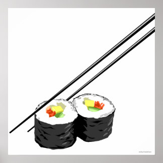 Póster Sushi y palillos