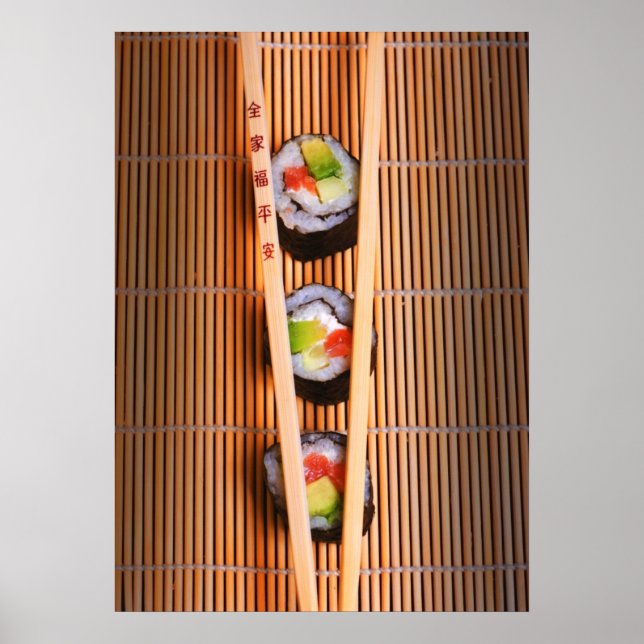 Póster Sushi y palillos de madera (Frente)