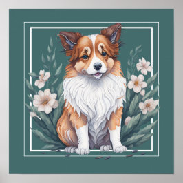 Póster Süßer Collie umringt von Blumen -