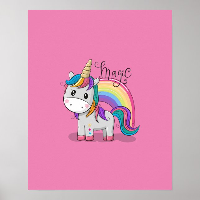 Póster Süßes Einhorn Unicorn mit großen Augen (Frente)