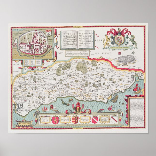 Póster Sussex, engraved by Jodocus Hondius  from John (Frente)