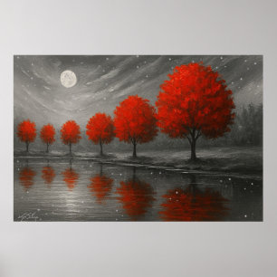 Póster Susurros Bajo el Paisaje de la Luna Carmesí