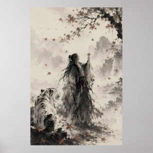 Póster Susurros de Otoño Tigre Blanco y Tinta del Vagab
