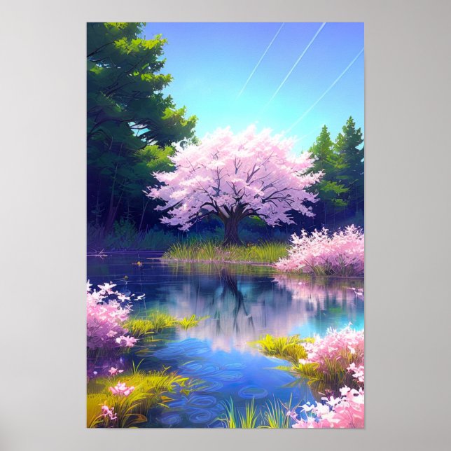 Póster Susurros de primavera, abrazando el árbol sakura (Frente)