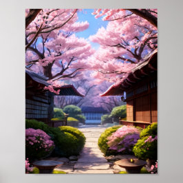 Póster Susurros de primavera: flores de cerezo y tranquil