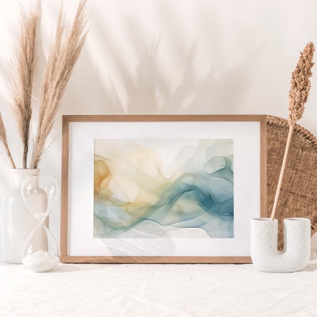 Póster Susurros de serenidad: Abstracta acuarela impresa (Embark on a journey into tranquil depths of abstract art with a captivating watercolor digital print)