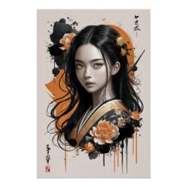 Póster Susurros del Bloom Geisha: Pétalos dorados asiátic