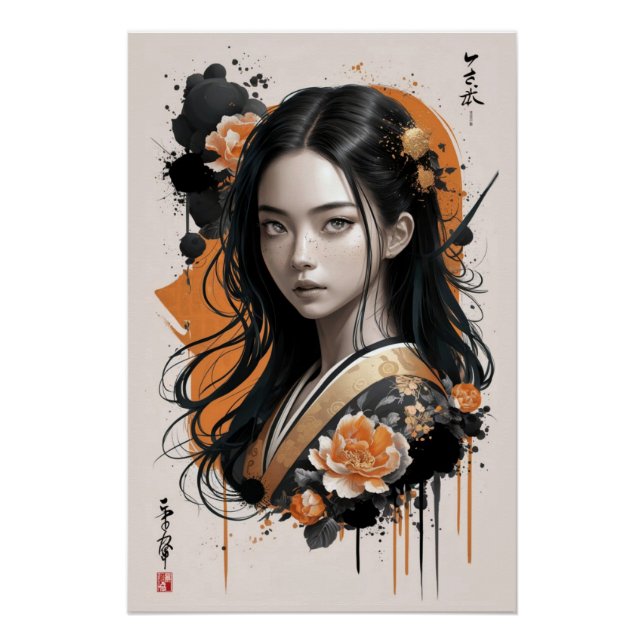 Póster Susurros del Bloom Geisha: Pétalos dorados asiátic (Anverso)