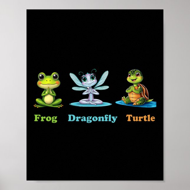 Póster Sutil Humor Político Rana Dragonfly Turtle Yoga (Frente)
