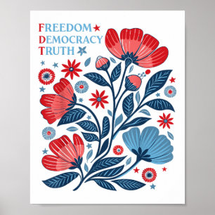 Póster Sutil Libertad Democracia Verdad Boho Floral 4 De