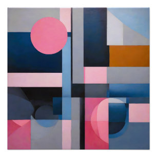 Póster Sutiles Blues y Rosa en abstracción geométrica