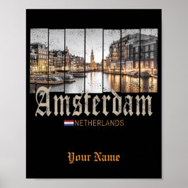 Póster Suveniente vintage de Amsterdam Netherlands Hollan