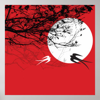 Póster Swacks orientales en Poster rojo Moonlight Zen