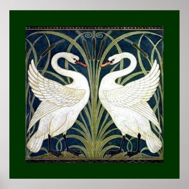 Póster Swan and Rush and Iris wallpaper with green border (Frente)