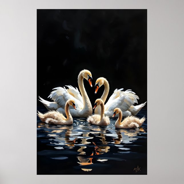 Póster Swan Family on Black Lake Artwork (Frente)