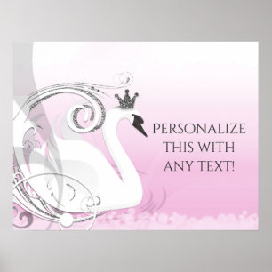 Póster Swan Princess Silver White Pink Baby Shower Party