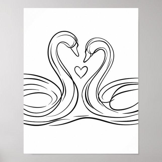 Póster Swans en Love Line Art Poster Vida salvaje irlande (Frente)