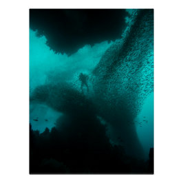 Póster Swarm of the Deep – Diver & Fish School Ocean