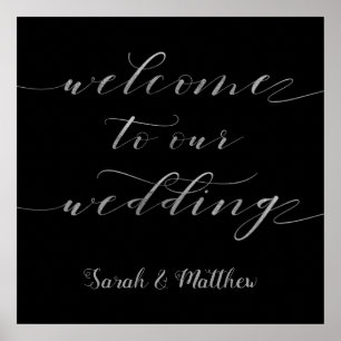 Póster Swash Calligraphy Silver Bienvenido A Nuestro Boda