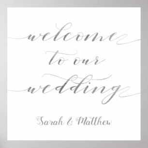 Póster Swash Calligraphy Silver Bienvenido A Nuestro Boda