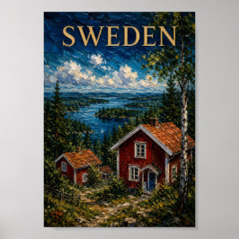 Póster Sweden: Serene Nordic Summer Lake Art Souvenir