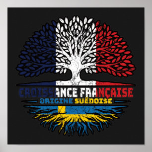 Póster Sweden Swedish French France Tree Roots Flag
