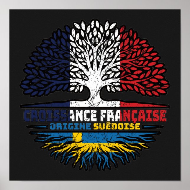 Póster Sweden Swedish French France Tree Roots Flag (Frente)