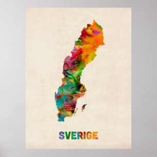 Póster Sweden Watercolor Map