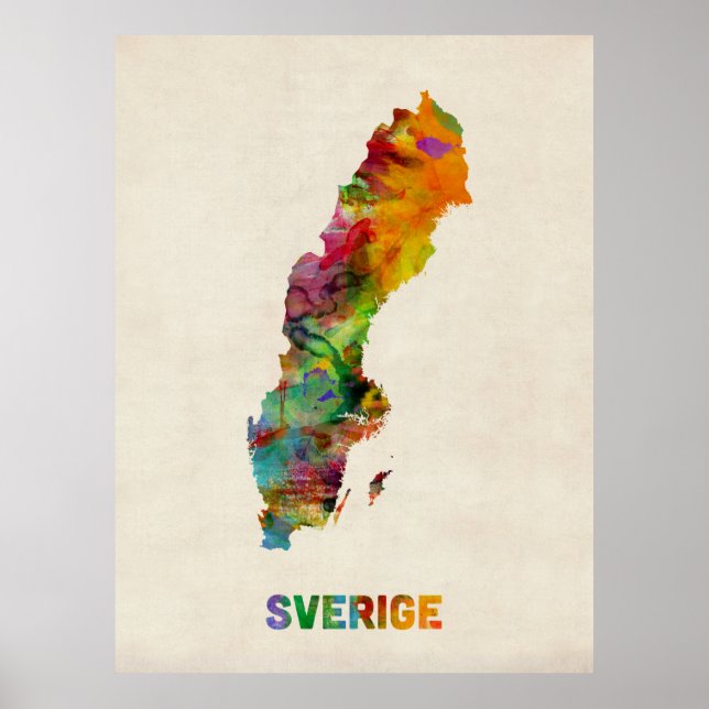 Póster Sweden Watercolor Map (Frente)