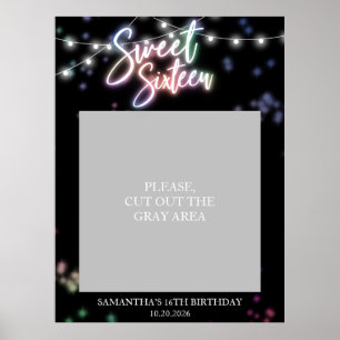 Póster Sweet 16 Birthday Colorful Neon Glow Dark Party