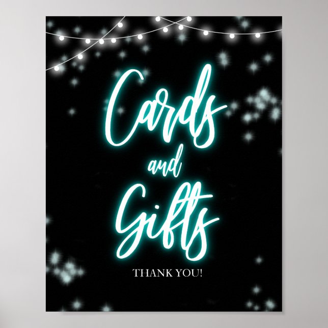 Póster Sweet 16 Birthday Teal Neon Cards and Gifts Sign (Frente)