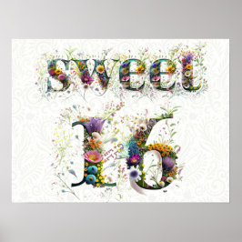 Póster Sweet 16 Happy Birthday Wildflowers Text