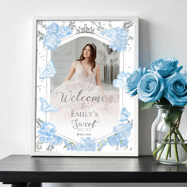 Póster Sweet 16 Photo Welcome Sign Butterfly Dusty Blue