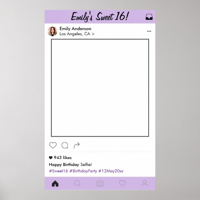 Póster Sweet 16 Quinceanera Fiesta Prop Fotograma (Frente)