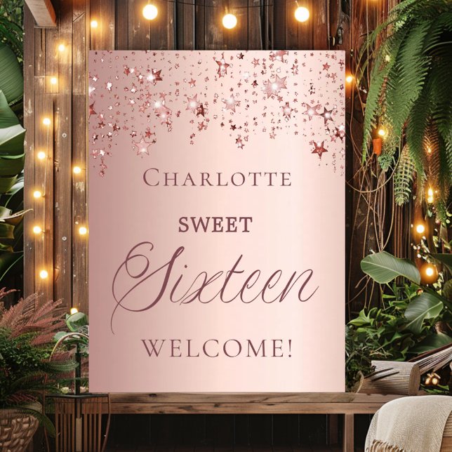 Póster Sweet 16 rose gold stars welcome  (Subido por el creador)