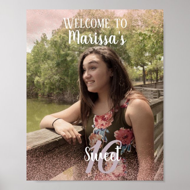Póster Sweet 16 Welcome Faux Pink Glitter Photo (Frente)